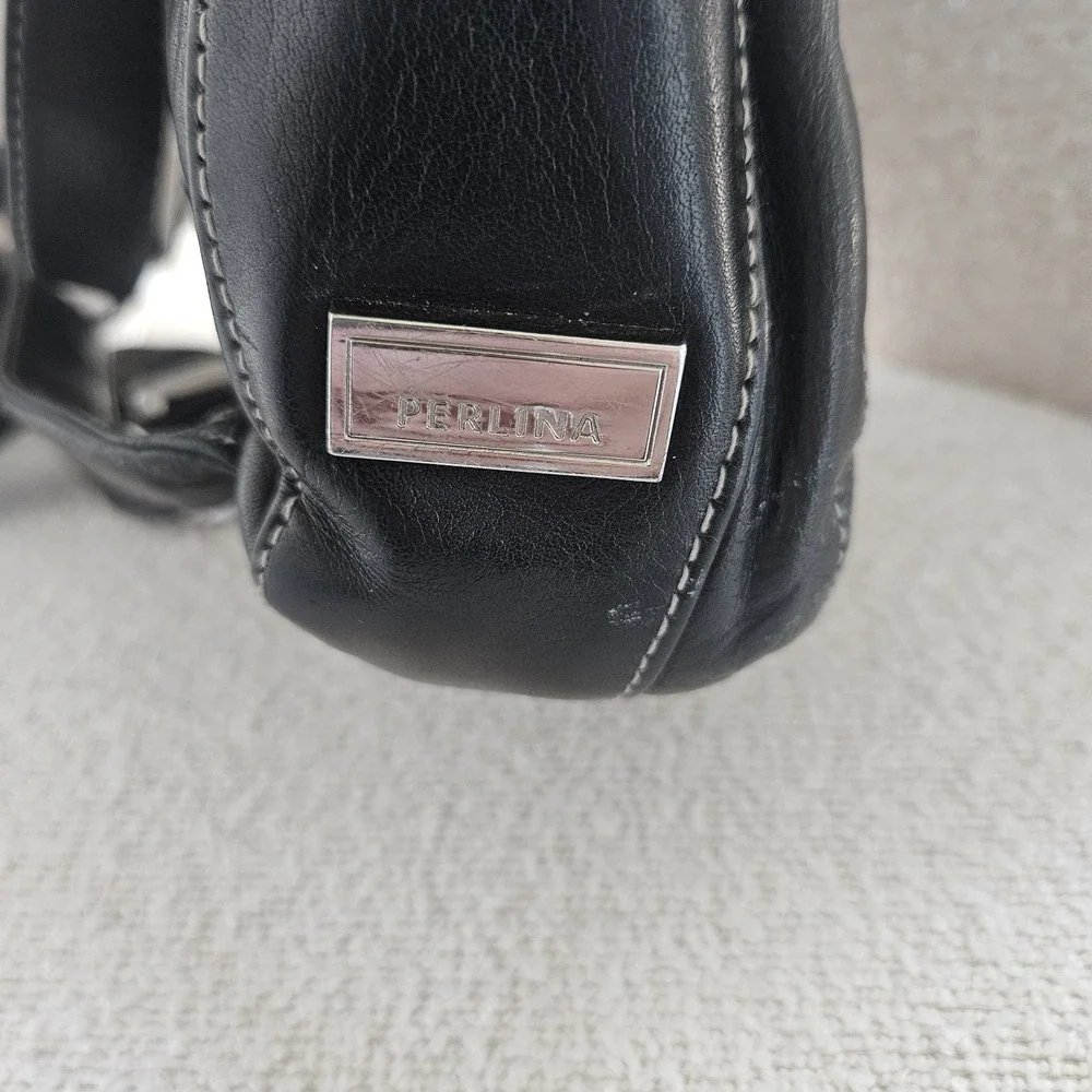 Leather Backpack Women's Perlina Purse Buckle Straps Travel Organizer Black